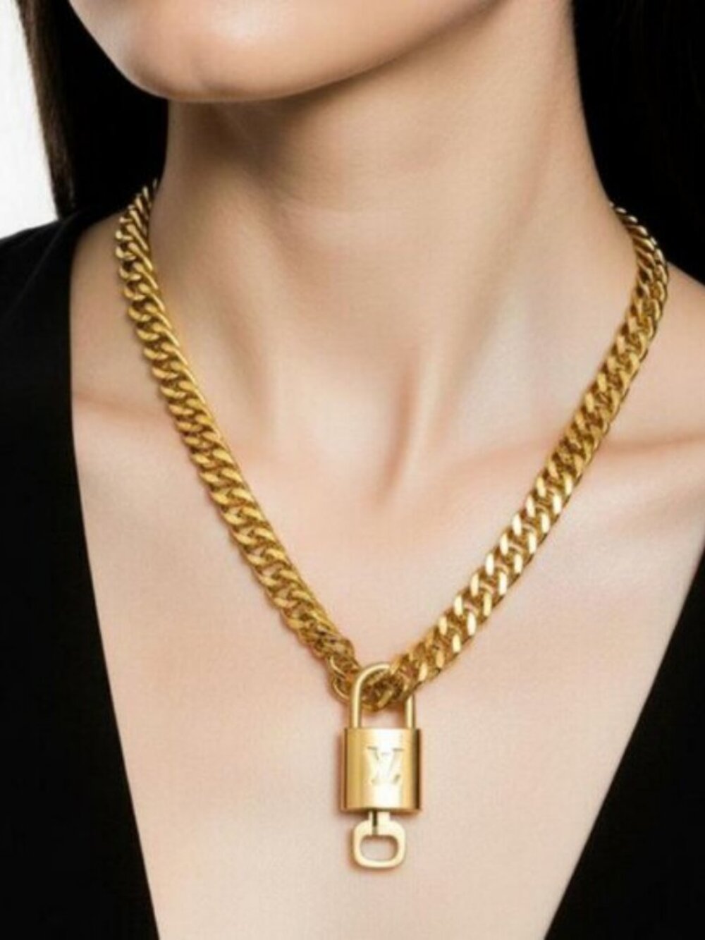 Gold-Plated Necklace with Authentic Louis Vuitton Padlock